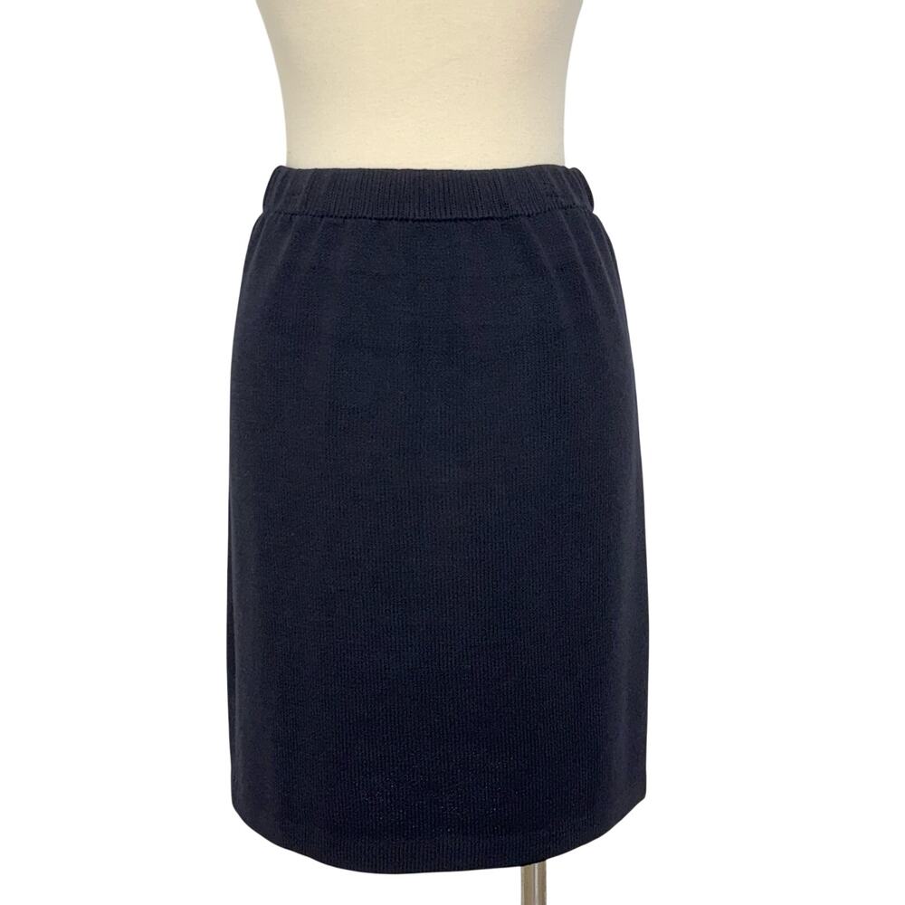 St. John Basics Skirt Wool Blend Santana Knit Knee-Length Black | Size 12
